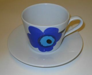 Marimekko Unikko Blue Tea Cup And Saucer Design Maija Isola 1965 Finland