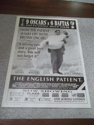1997 " The English Patient " Movie Promo Print Ad 8.  25x11.  5 " Best Film 9 Oscars