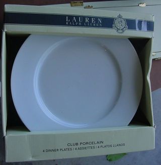 Ralph Lauren Club Porcelain White Dinner Plates Set Of 4 Nib