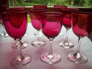 Set Of 12 Vtg Ruby Red Flashed Vintage Wine Goblets Unknown Maker
