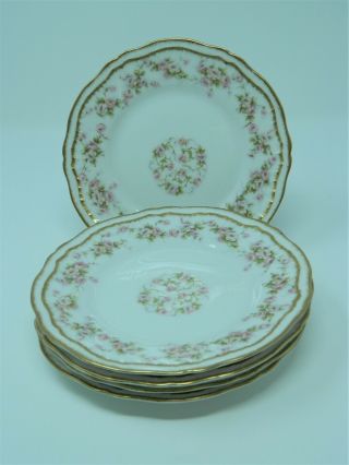 5 Theodore Haviland Limoges Bread Plates Schleiger 844 Pink Roses Double Gold