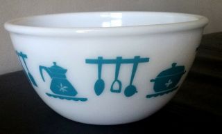 Hazel Atlas Kitchen Aids Teal Turquoise 8 1/4 " Mixing Bowl