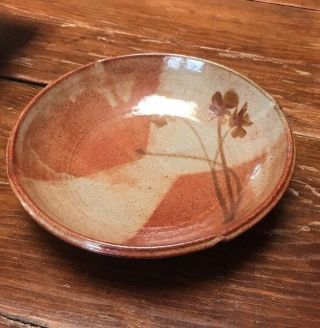Hand Thrown Studio Pottery Bowl Stoneware Brown 4 Leaf Clovers 2.  25x9” Serving