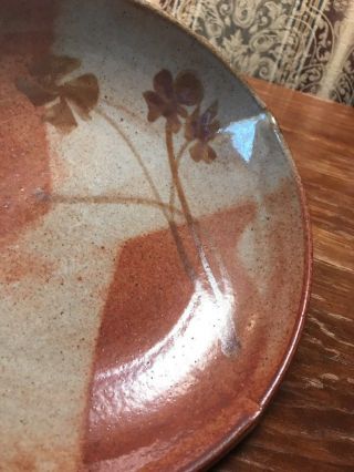 Hand Thrown Studio Pottery Bowl Stoneware Brown 4 LEAF CLOVERS 2.  25X9” Serving 3