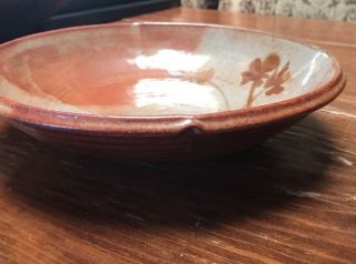 Hand Thrown Studio Pottery Bowl Stoneware Brown 4 LEAF CLOVERS 2.  25X9” Serving 4