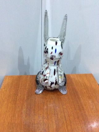 Vintage,  Murano Glass Rabbit Vase,  Clear,  White & Coloured Glass