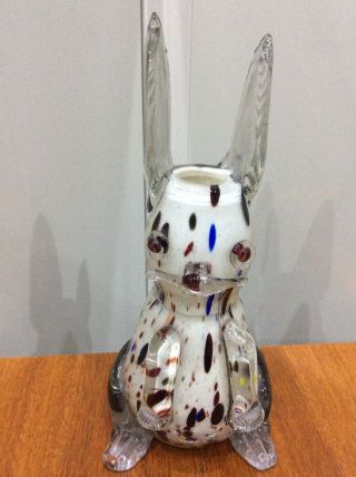 Vintage,  murano Glass Rabbit Vase,  Clear,  white & Coloured Glass 2