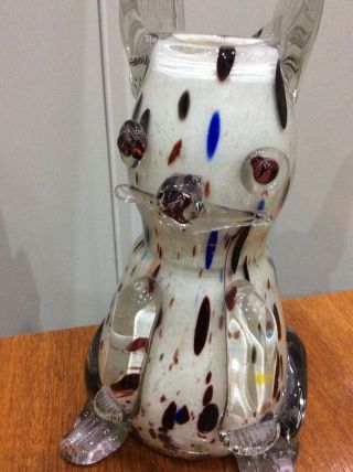 Vintage,  murano Glass Rabbit Vase,  Clear,  white & Coloured Glass 7