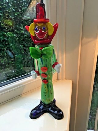 Vintage Italian Murano Glass Clown 14 Inches Tall With Red Hat