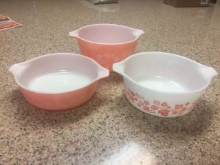 Vintage Pyrex Pink Gooseberry Cinderella Bowl Set Of 3 471 472 473 Awesome