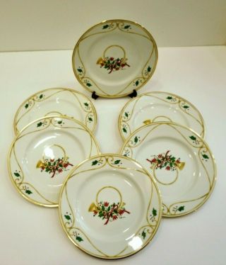Princess House Christmas Veranda Holly Horn Gold Trim Salad Porcelain Plates - 6