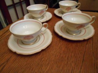 4 Rosenthal Sheraton Pattern Pink Cup & Saucers Germany