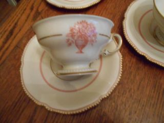 4 Rosenthal SHERATON Pattern Pink Cup & Saucers Germany 2