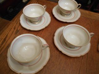 4 Rosenthal SHERATON Pattern Pink Cup & Saucers Germany 5