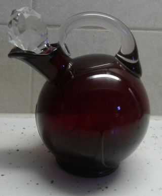 Red Ruby Cambridge Glass Small Ball Decanter With Clear Handle And Stopper