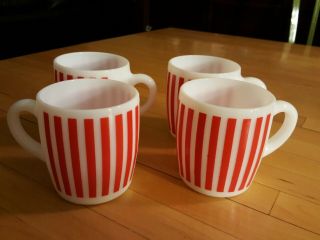4 Vintage Hazel Atlas ?fire King ? Milk Glass Red Striped Coffee Mug Cup