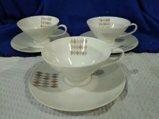 Rosenthal Continental Raymond Loewy Fanfare Pattern Set Of 3 Cups/saucers