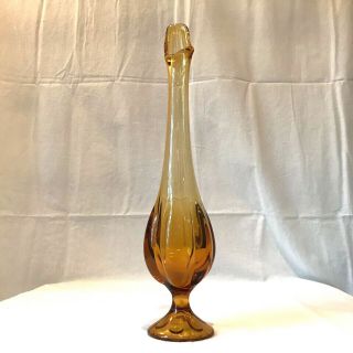 Mcm Viking Glass Amber " Epic " 6 Six Petal Footed Bud Vase Mid Century Art Glass