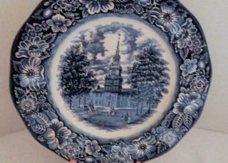 Set of 4 LIBERTY BLUE Staffordshire Independence Hall DINNER PLATES - England 2
