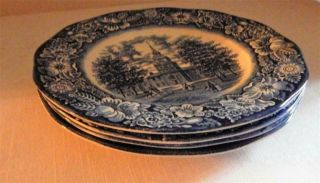 Set of 4 LIBERTY BLUE Staffordshire Independence Hall DINNER PLATES - England 3