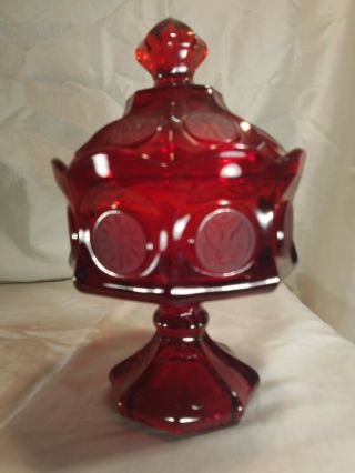 Stunning Vintage Fostoria Ruby Red Coin Glass Wedding Bowl With Lid 8 - 1/4 " T