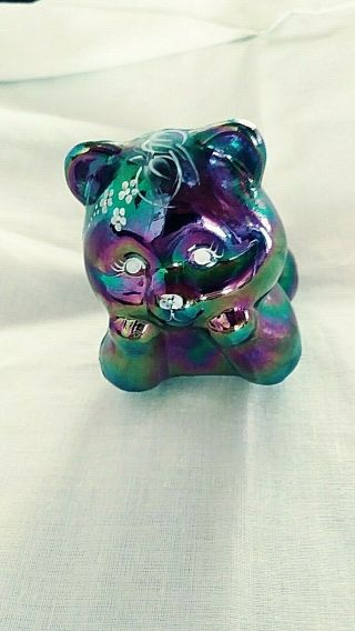 Fenton Carnival Glass Amethyst Hand Painted And Signed Laying Bear