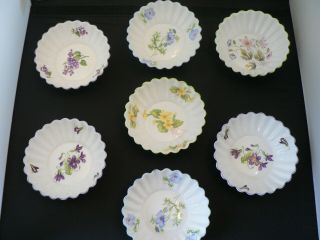 Shelley Porcelain,  6 Fluted Sweet Meat Or Nut Dishes,  Floral Patterns