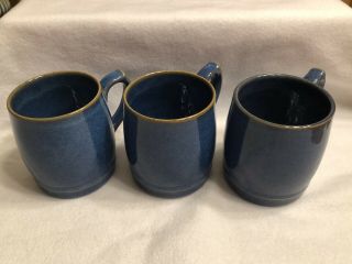Set Of 3 - Denby English Blue Rams Head Blue Mug 3 7/8 " Tall - Euc