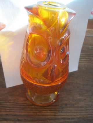 Viking Glass Orange Owl Glimmer Fairy Lamp Midcentury 2 Pc Candleholder - Defects
