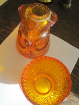 Viking Glass ORANGE Owl GLIMMER Fairy Lamp MidCentury 2 PC CandleHOLDER - DEFECTS 2