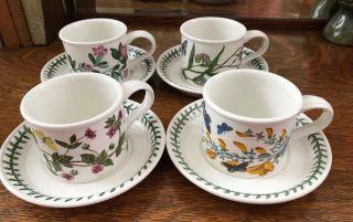 4 Portmeirion Botanic Garden Drum Tea Cups And Saucers -,  Old Mark