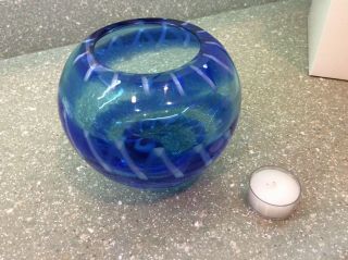 Evolution By Waterford Cobalt Rush Blue Swirl Candle / Vase Contemporary