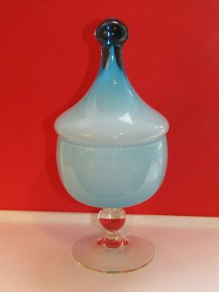 Vtg Mid - Century Modern Empoli Italy Circus Tent Art Glass Apothecary Candy Jar 2