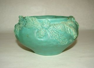 Vintage M.  W.  Reynolds Art Pottery Green Pinecone Bowl Signed Ca.  1930s