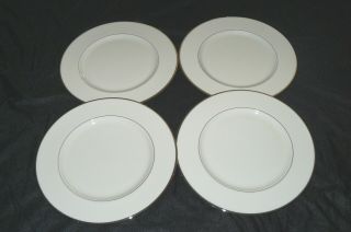 Set Of 4 Lenox China Montclair Pattern 10 1/2 " Dinner Plates Ivory Platinum Euc