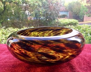 1960s Italian Empoli Amber Tartaruga Tortoiseshell Glass Bowl For Christian Dior