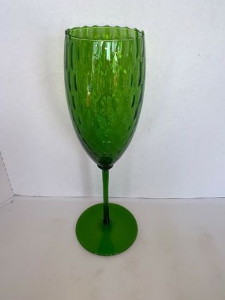 Vintage Italian Empoli Green Diamond Optic Glass Goblet/ Vase 15”