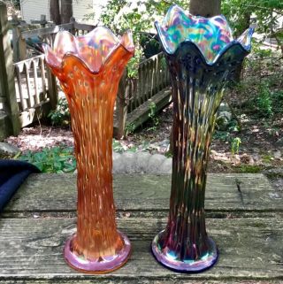 Carnival Two April Showers Vases One Blue One Marigold “nice Pair”