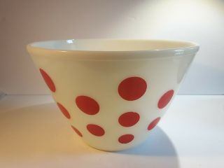Vintage Fire King Red Polka Dot 9 1/2 " Salad Mixing Bowl Usa 24cm Milk Glass