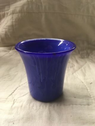 Vintage Akro Agate Vase Small Blue 3 " Vase Clarksburg Akro Agate Co