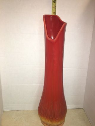 Gorgeous Vintage Le Smith Glass Swung Vase Bittersweet Orange Slag 22 Inch Tall