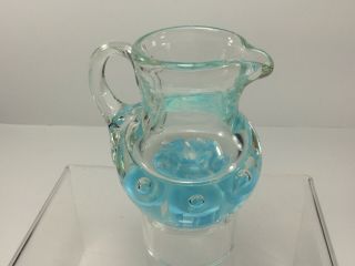 Vintage,  Unmarked St.  Clair,  Art Glass,  3.  5 " Blue Flowers Pitcher Paperweight