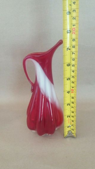 3 x Vintage Italian Empoli Red and White Swirl Small Glass Vases 3