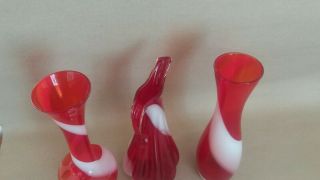 3 x Vintage Italian Empoli Red and White Swirl Small Glass Vases 6