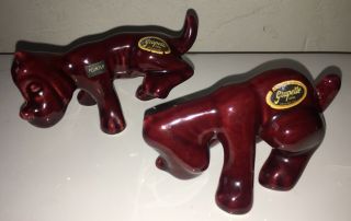2 1950s Camark Pottery Red Pointer Dogs Peeing&pooping Grapette Soda Advertising