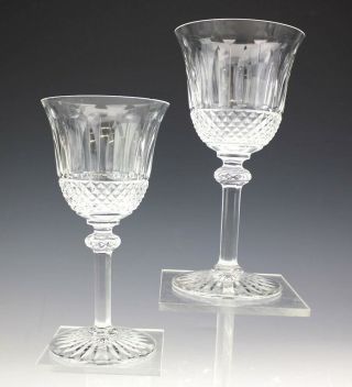 Pair Signed Saint St Louis French Crystal Tommy Pattern Burgundy Wine Goblet Sms