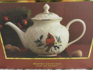 Lenox China Winter Greetings Carved Teapot Cardinal Unopend 2
