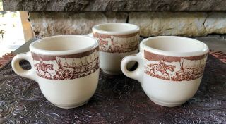 Wallace China Pioneer Trails Cup Cowboy Horse Covered Wagon Bid 1,  2,  3