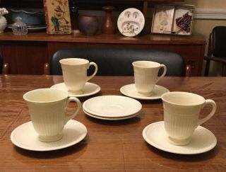Set 4 Wedgwood Edme 4 Espresso Tea Cups & 6 Saucers Ivory China England Retired