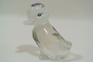 Fenton Glass French Opalescent Duck Figurine Purple Flower 95th Anniversary Rare
